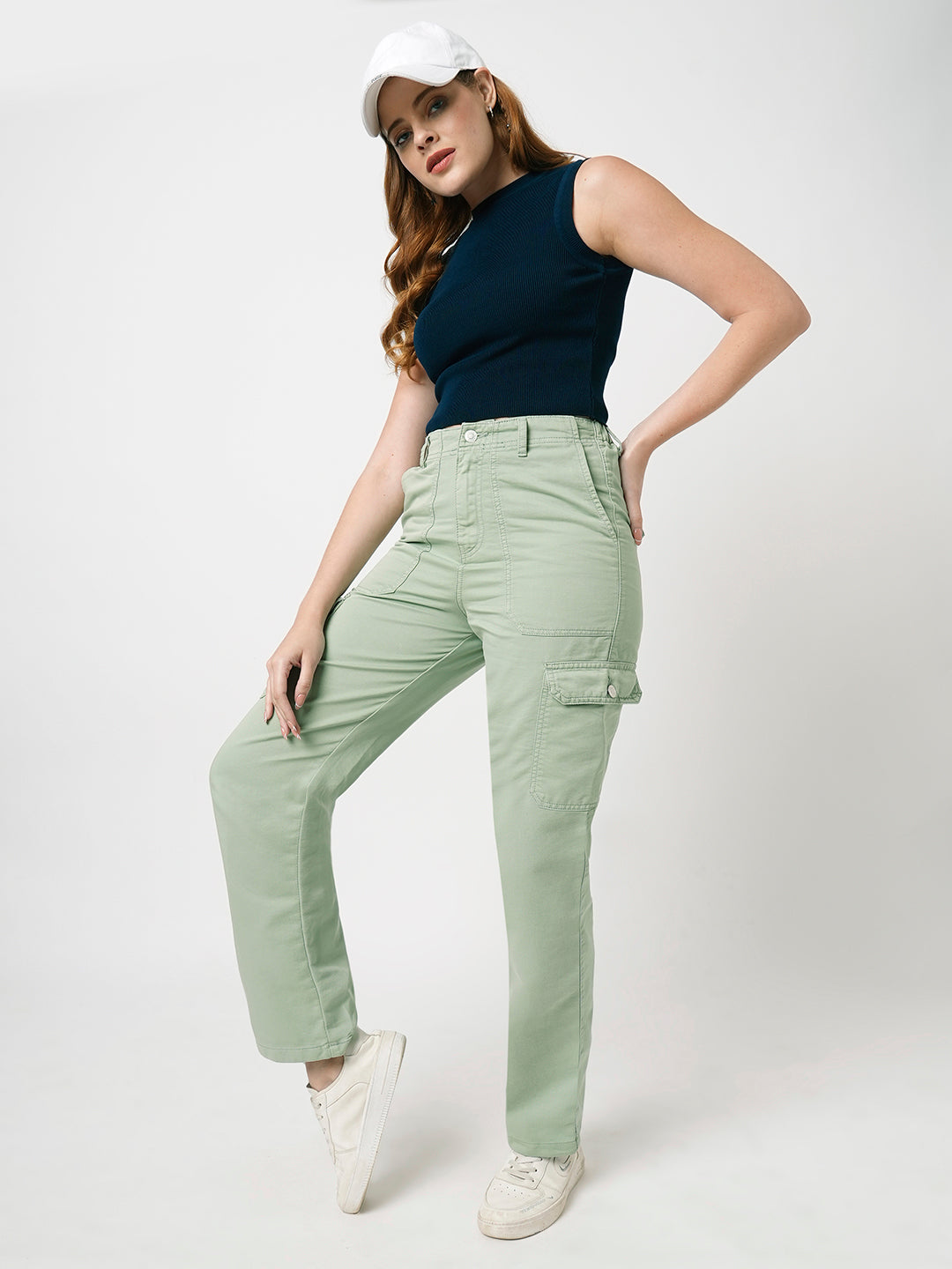 Women Mint High-Rise Cargo