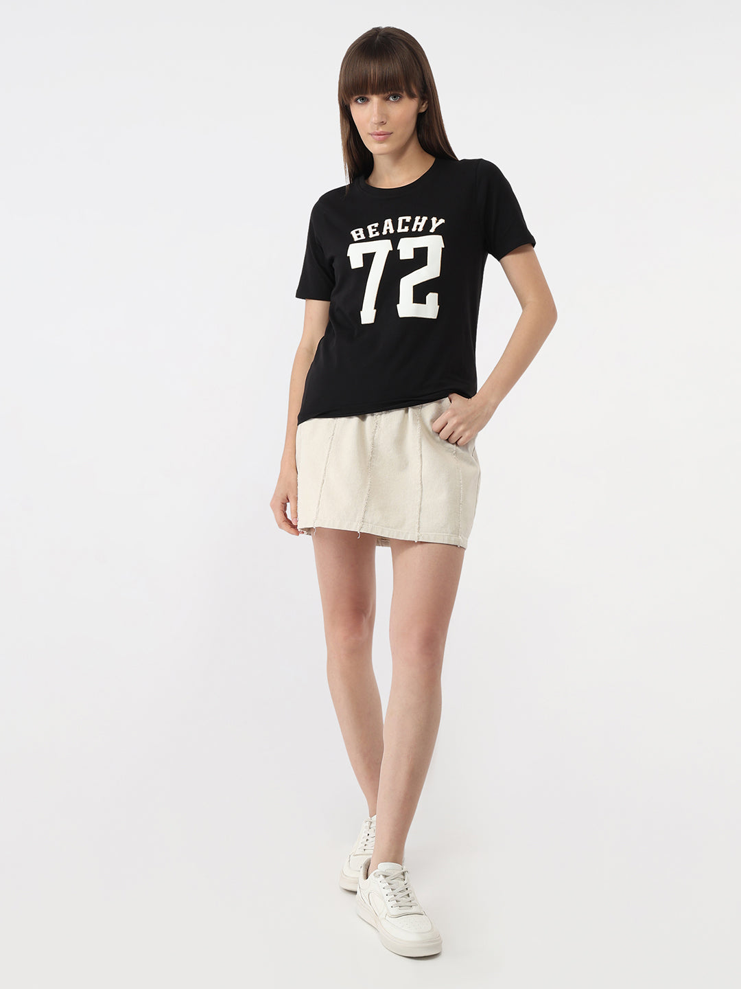 Women Black Graphic Slim T-Shirt
