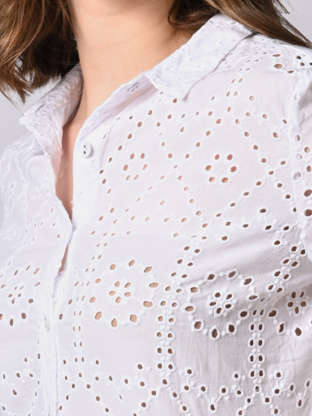 Women Self Design Slim Fit Schiffli Shirt