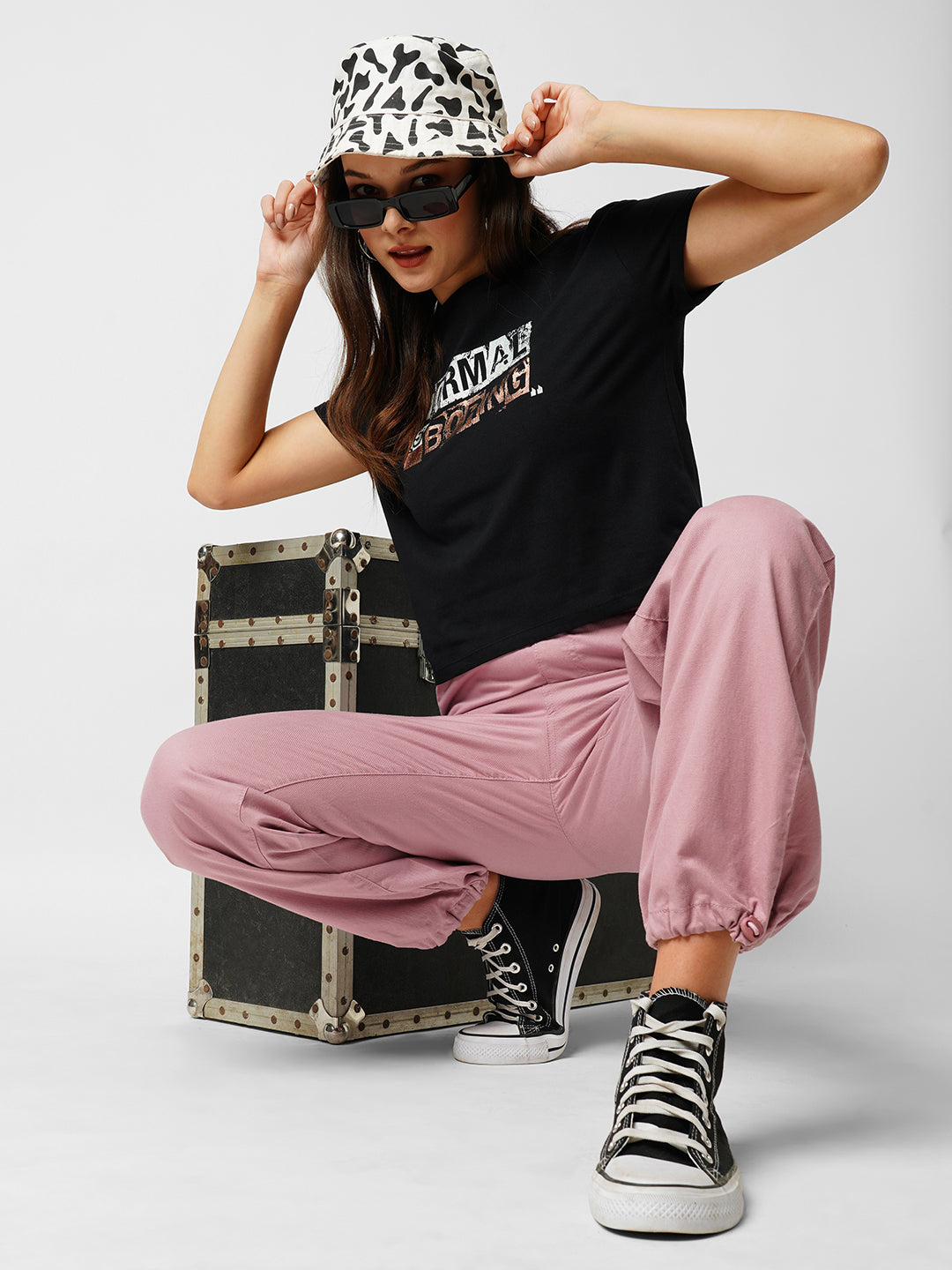 Women Dusty Pink High-Rise Parachute Fit Pant