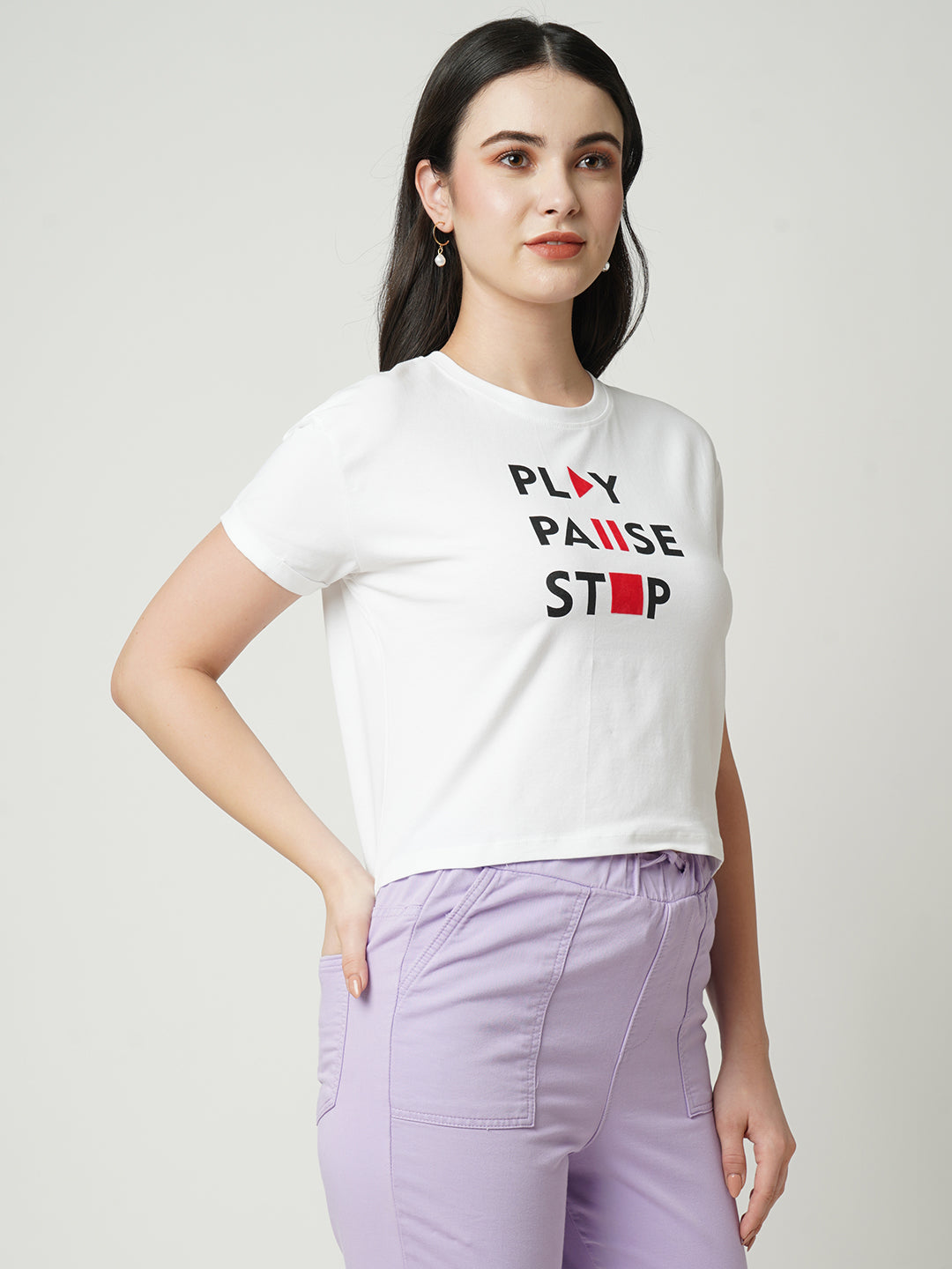 Women Graphic Slim Fit Crop T-Shirt