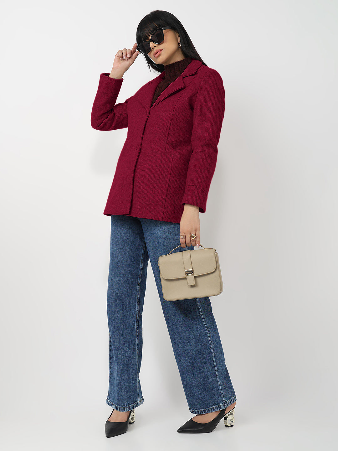 Women Red Slim Fit Coat
