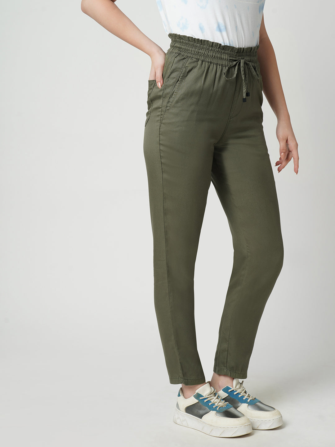 Women High-Rise Relaxed Fit Paper Bag Pants