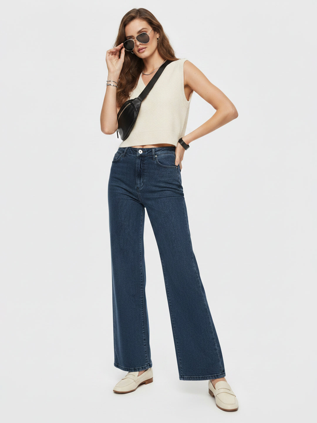 Slate Blue High-Rise Wide Leg Jeans