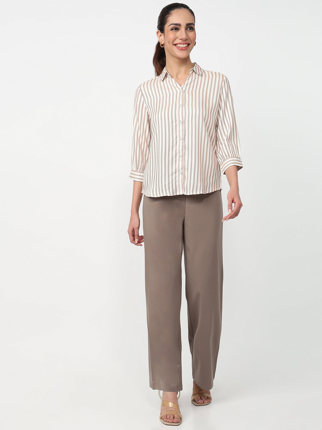 Women Beige/White Striped Shirt