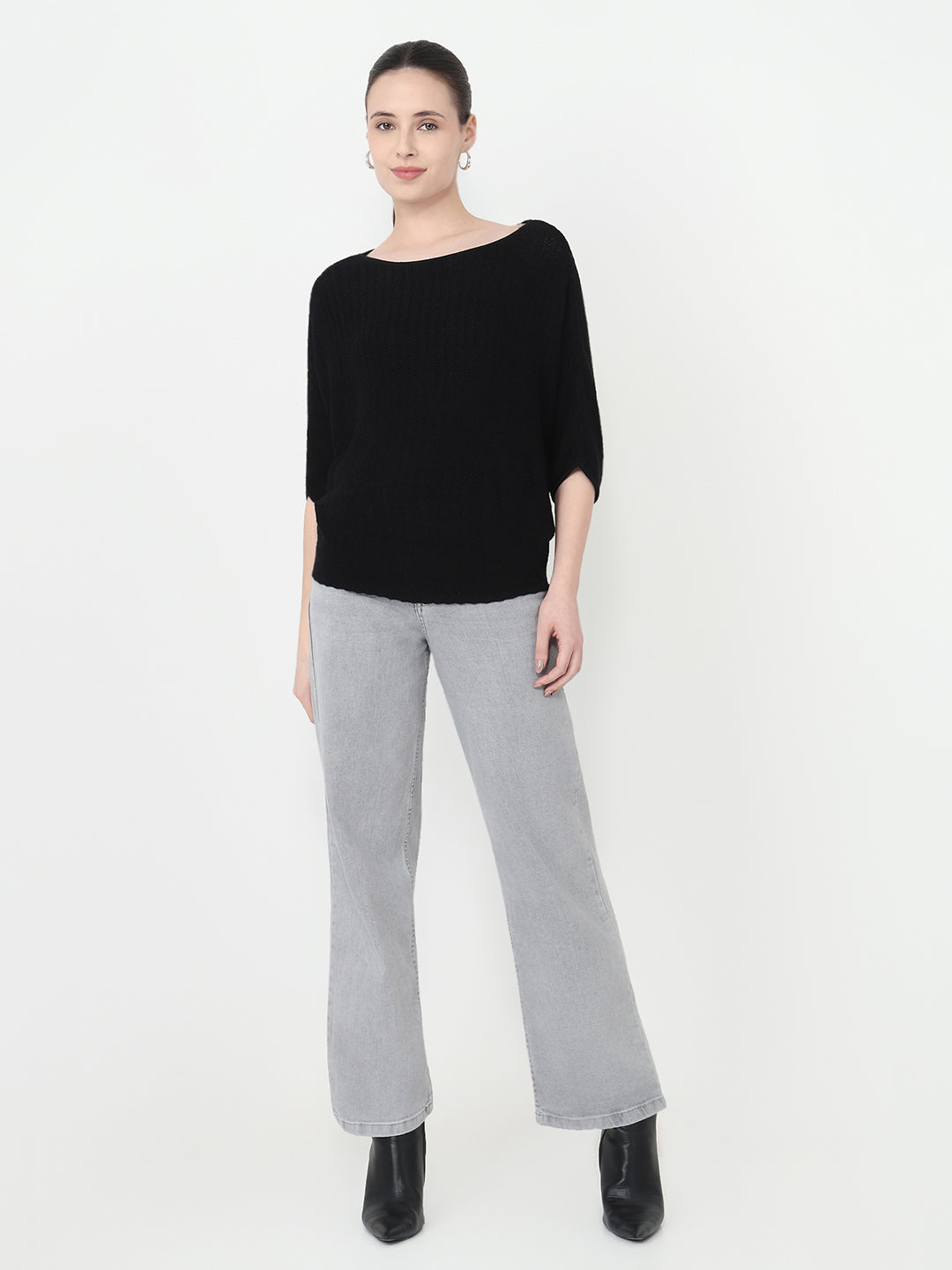 Women Black Slim Fit Batsleeve