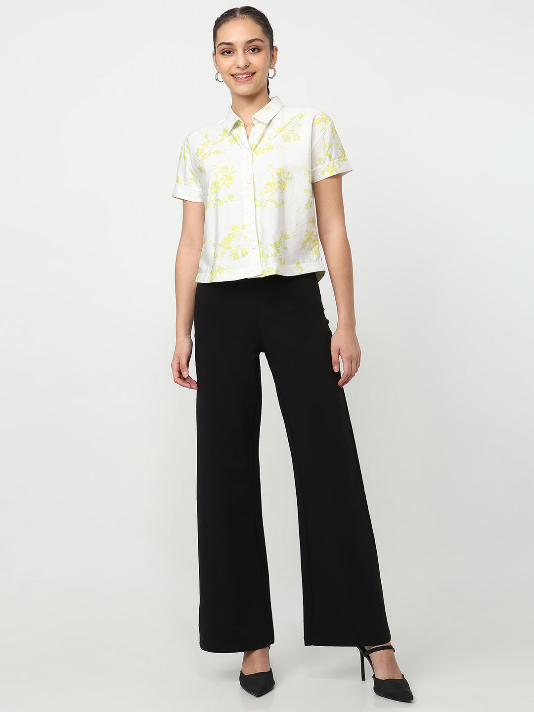 Women White/Lime Crop Shirt
