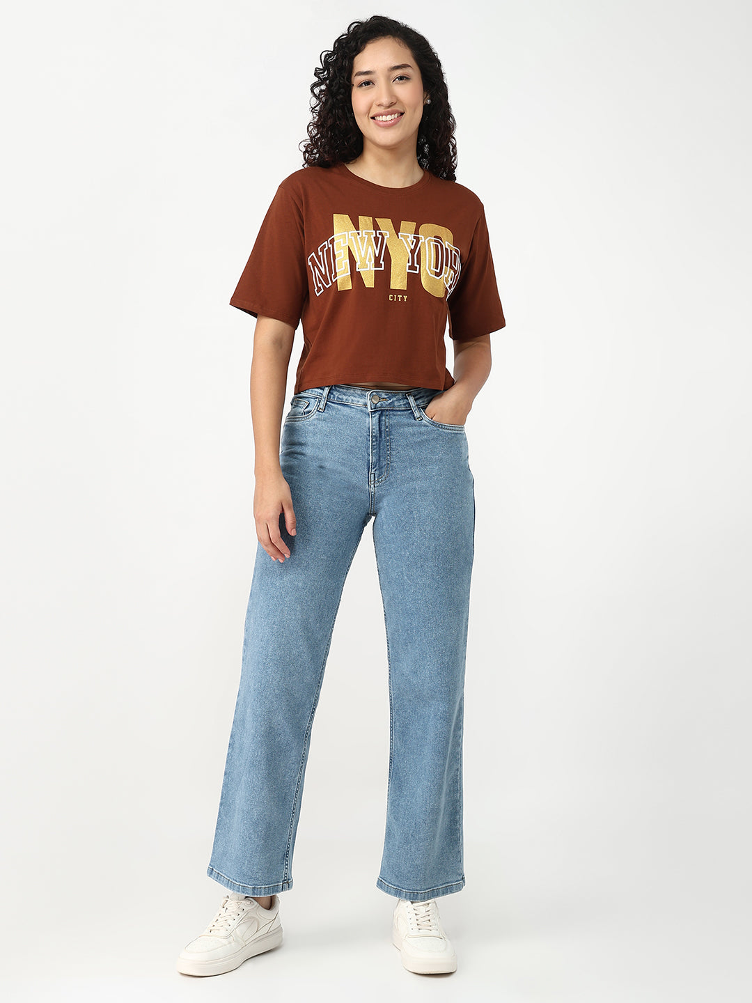 Women Sepia Slim Graphic Crop T-Shirt
