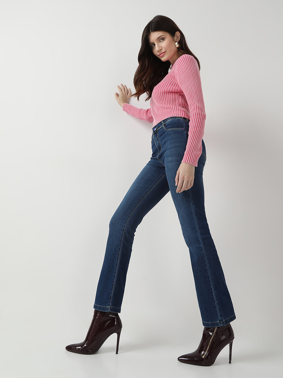 Women Dark Blue High-Rise Flare Jeans