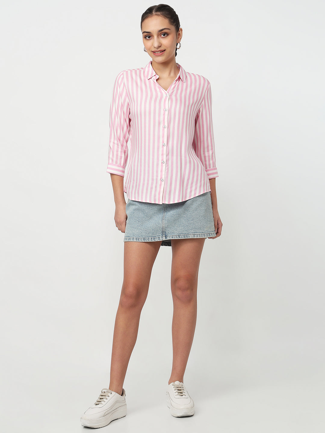 Women Pink/White Striped Shirt