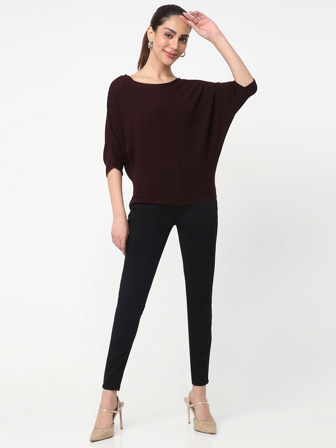Women Wine Batsleeve Top