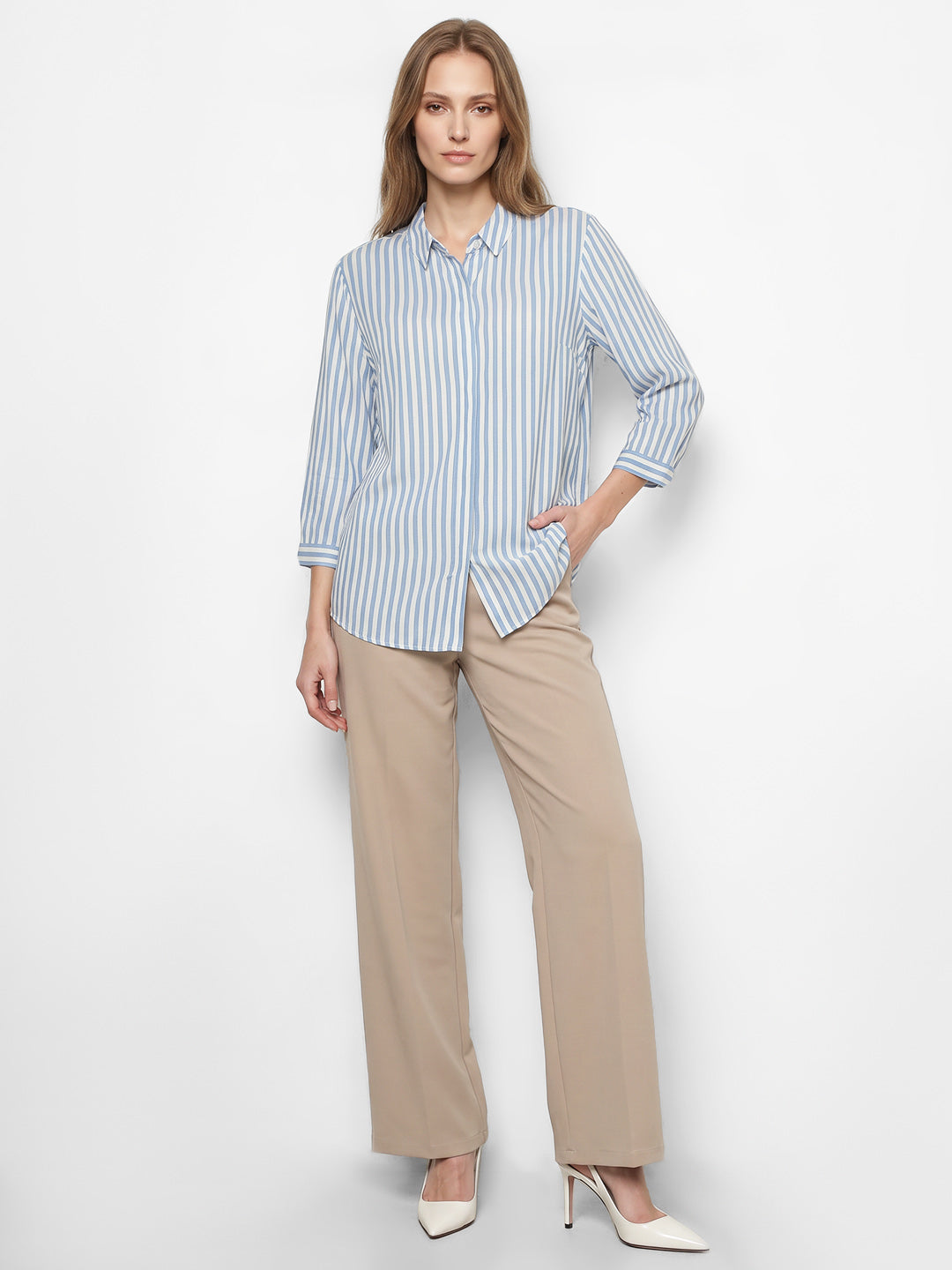Women Blue/White Stripe Shirt
