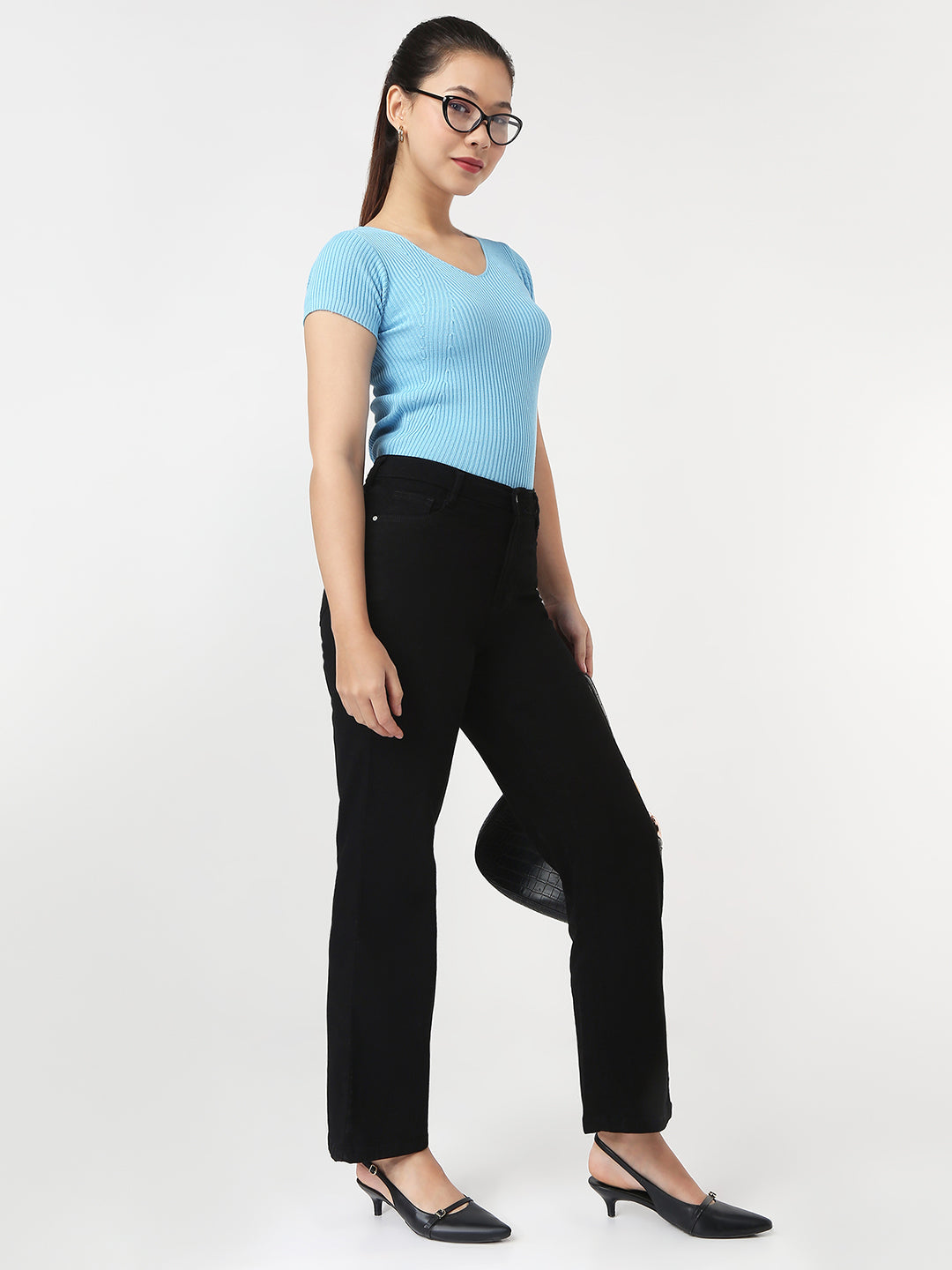 Women Sky Slim Flat Knit Top
