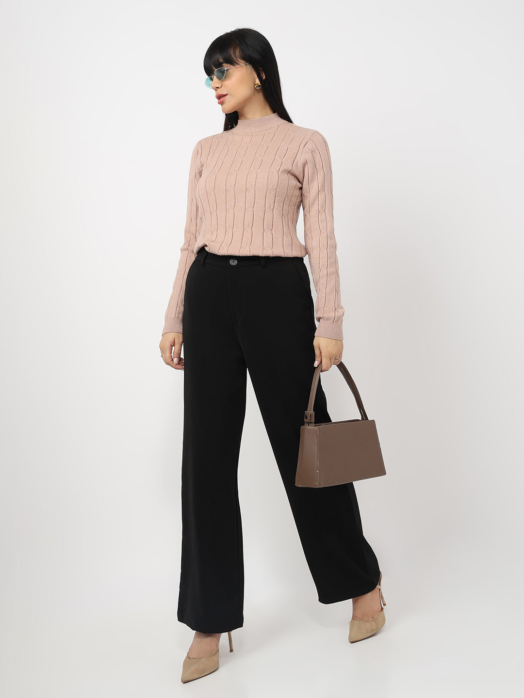 Women Beige Slim Fit Sweater