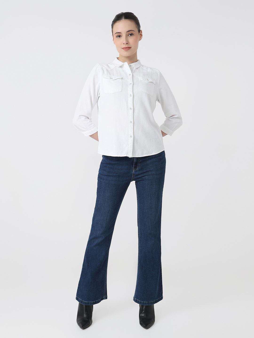 Women White Slim Fit Shirt