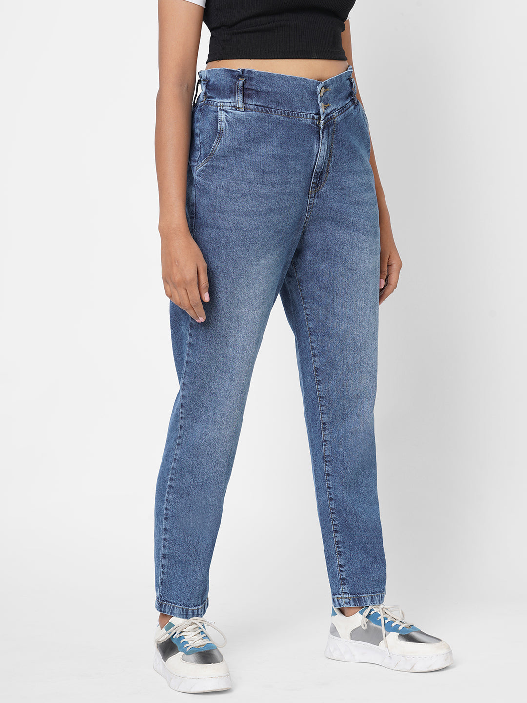 Women Blue High-Rise Baggy Jeans