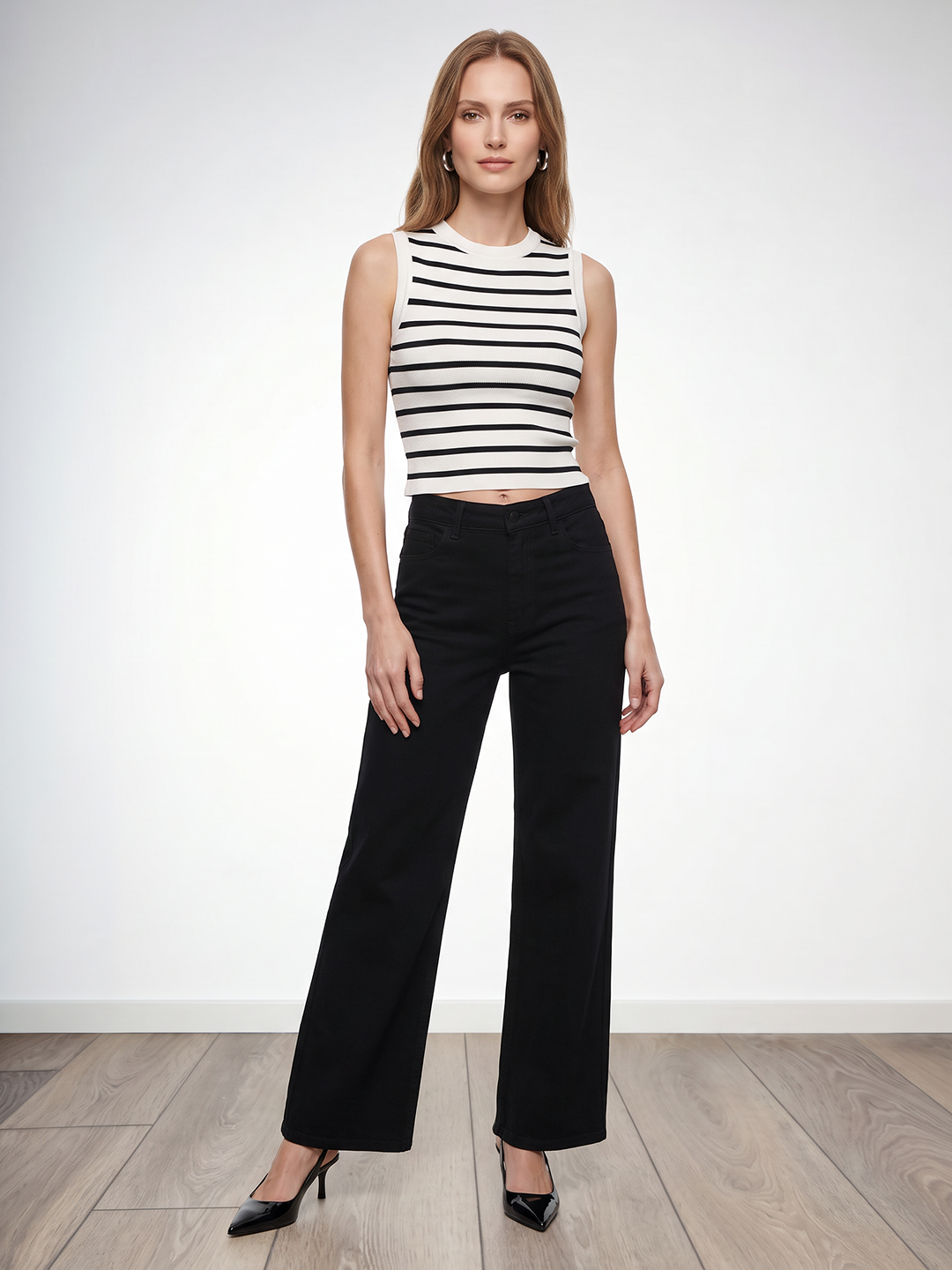 Women Black/White Stripe Tank Top