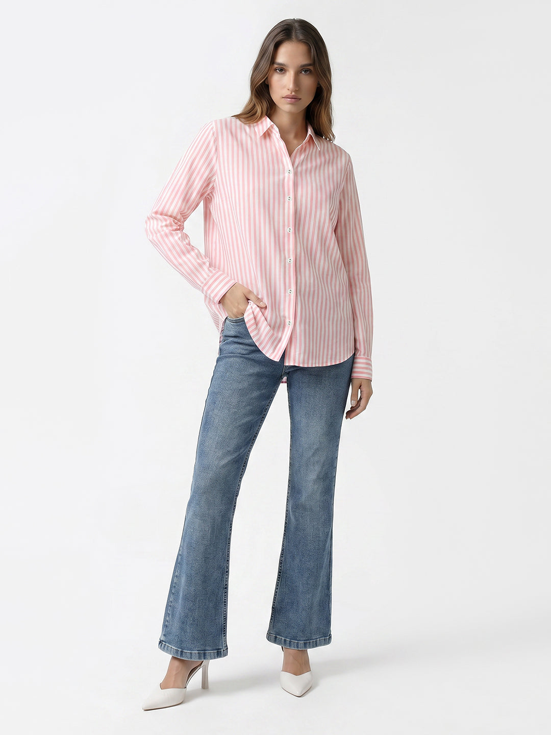 Women Peach Pink/White Shirt