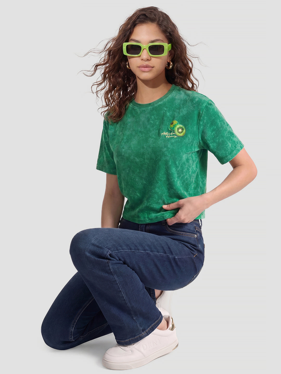 Women Matcha Green Crop Tees
