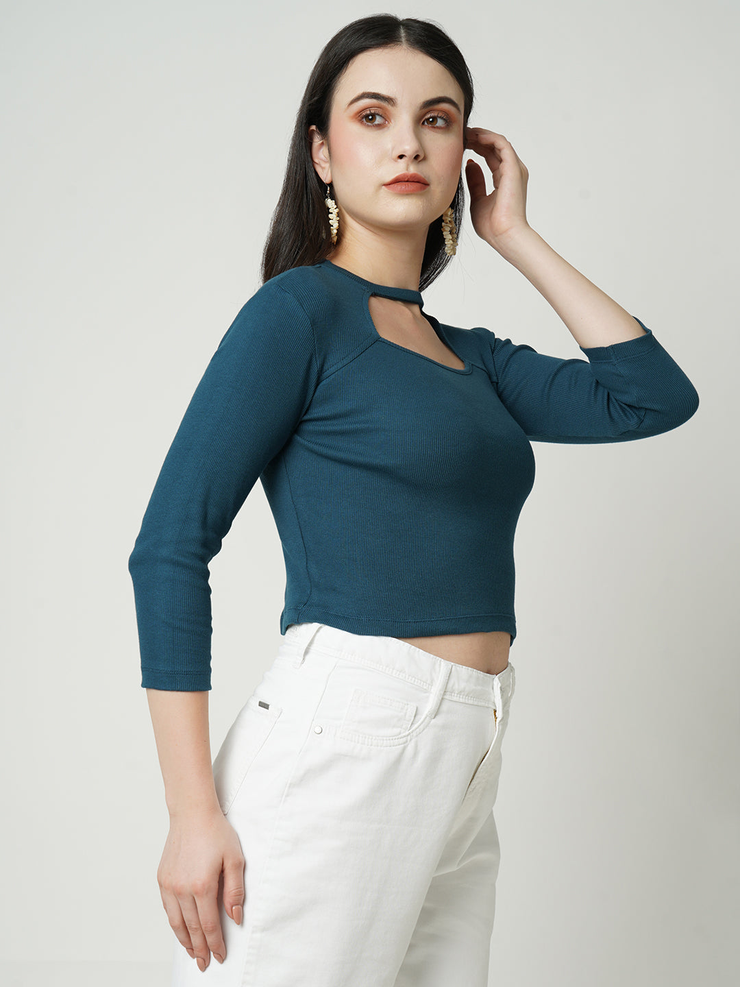 Women Ribbed With Cutout T-Shirt