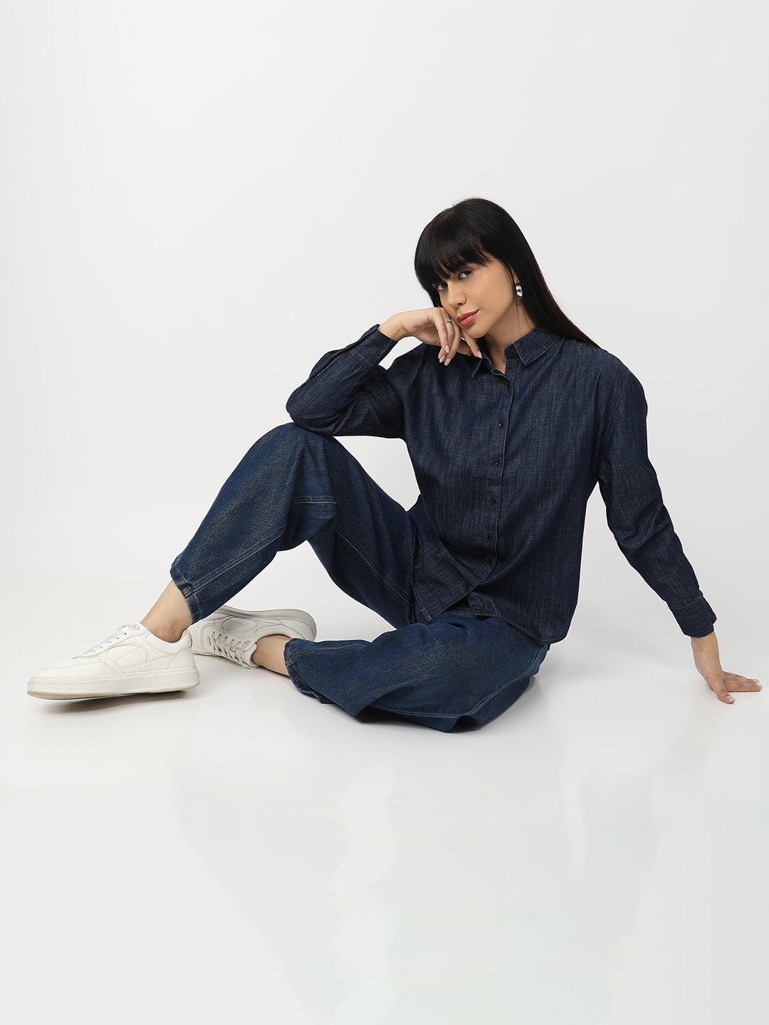 Women Dark Blue Oversized Shirt