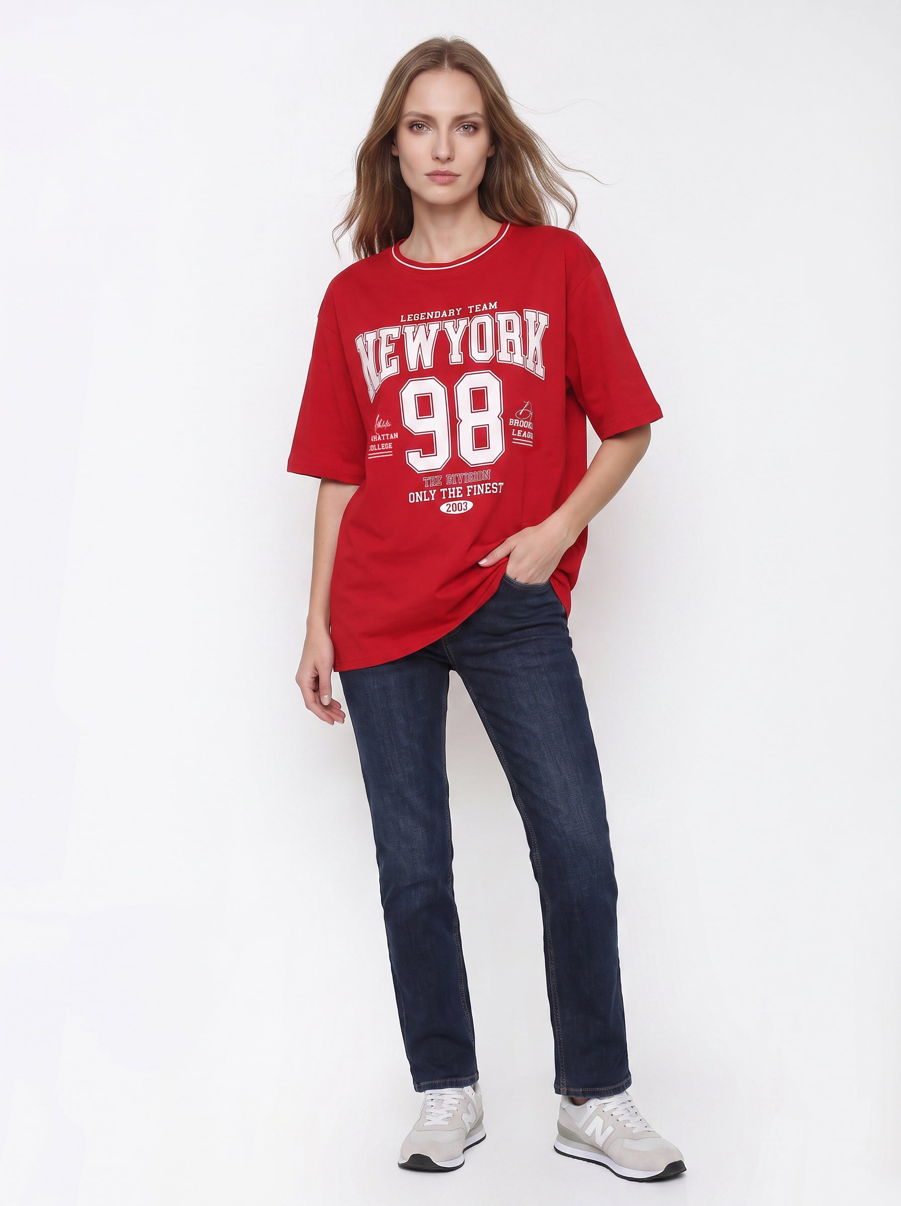 Women Red Oversized T-Shirt