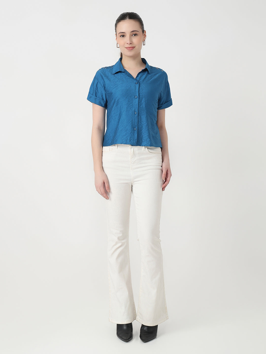 Women Star Sapphire Slim Fit Crop Shirt