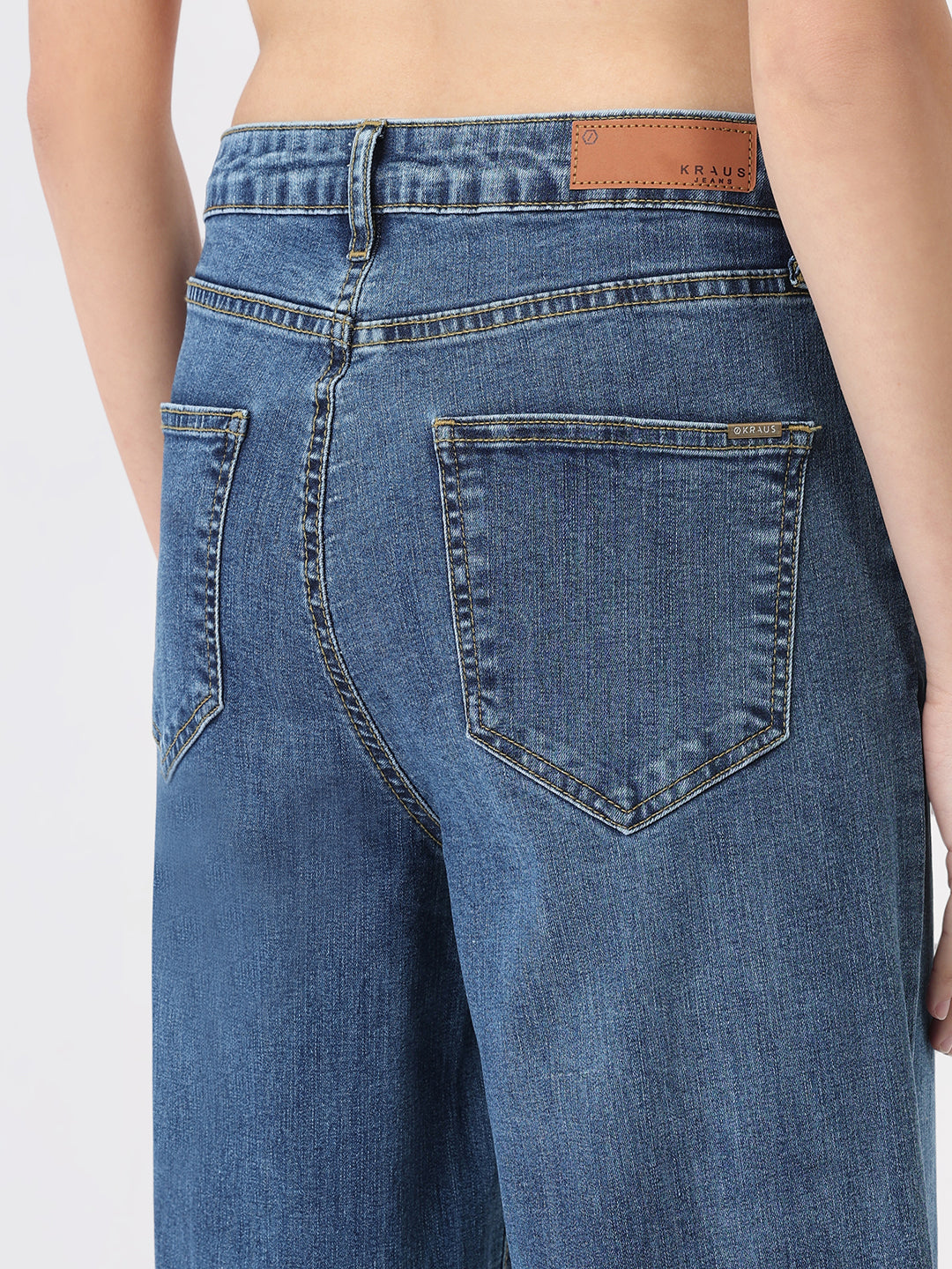 Women Blue High-Rise Crop Wide Leg Jeans