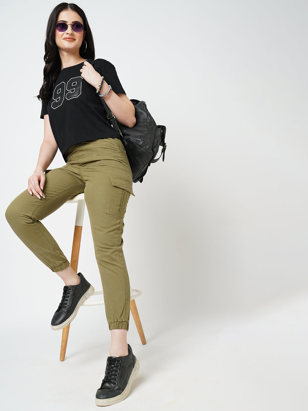 Women Olive Cargo Jogger
