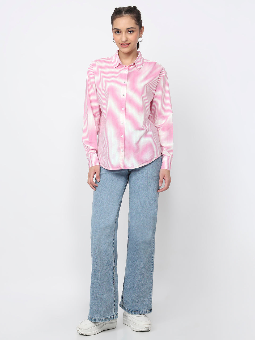 Women Pink/White Oversized Shirt