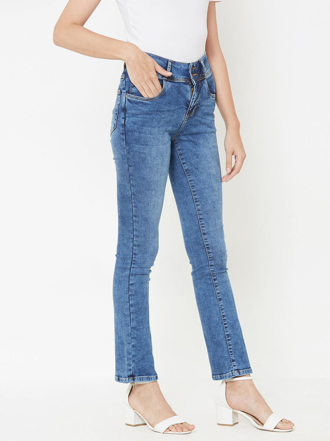 Women Blue Mid-Rise Bootcut Mini Flare Jeans