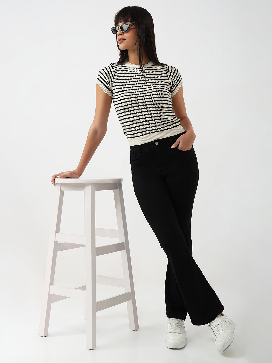 Women Black/Chalk Slim Flat Knit