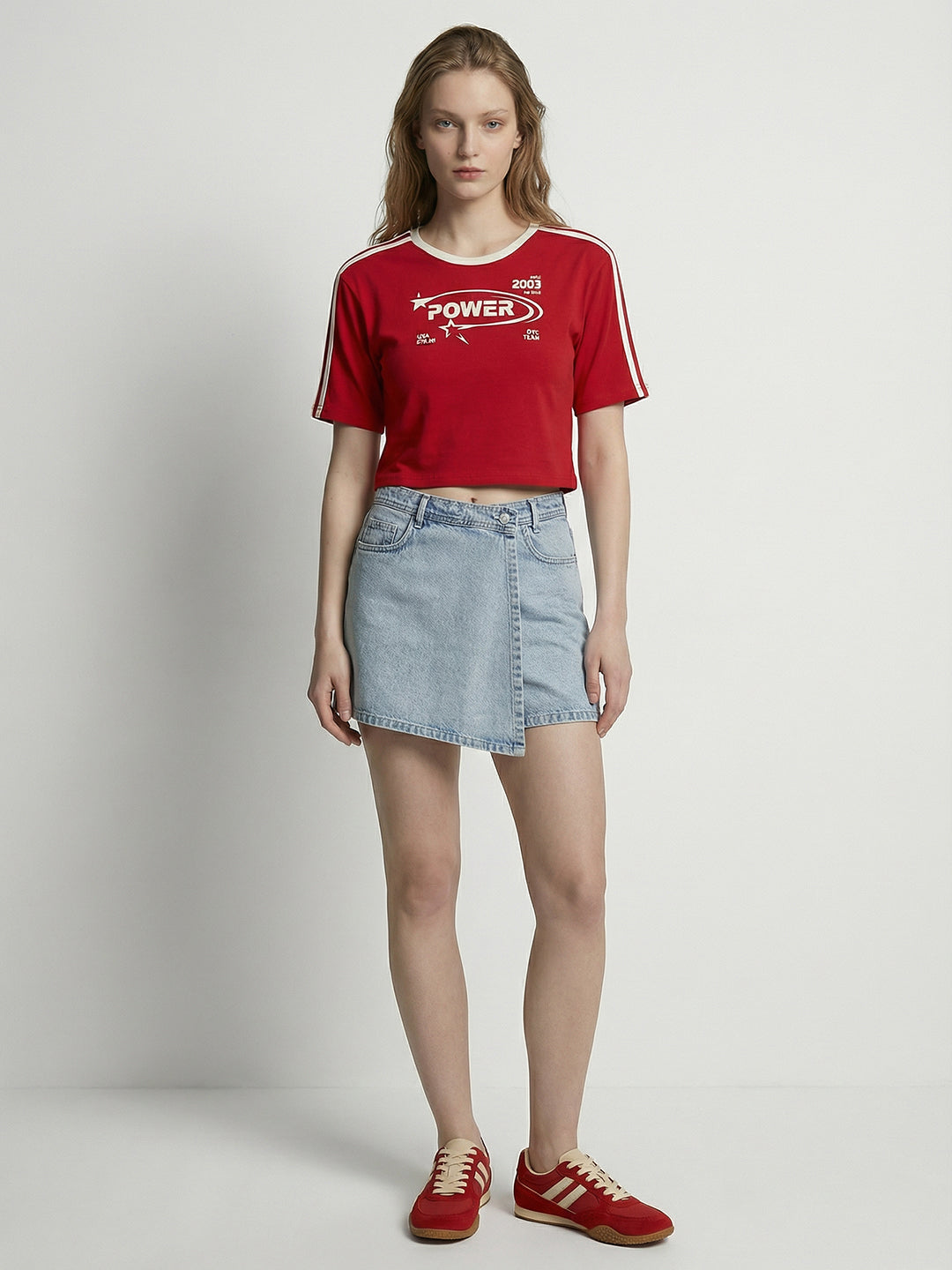 Women Red Graphic Crop Tees