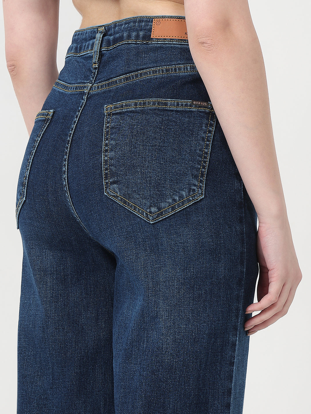 Women Dark Blue High-Rise Straight Jeans