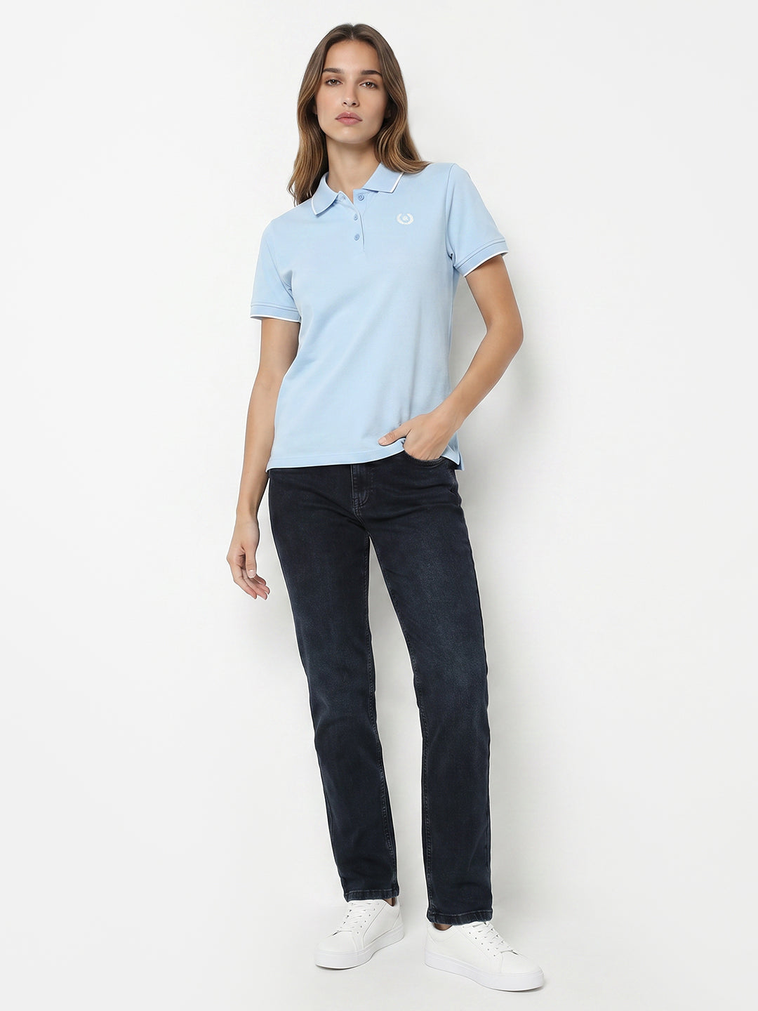 Women Sky Blue Polo T-Shirt