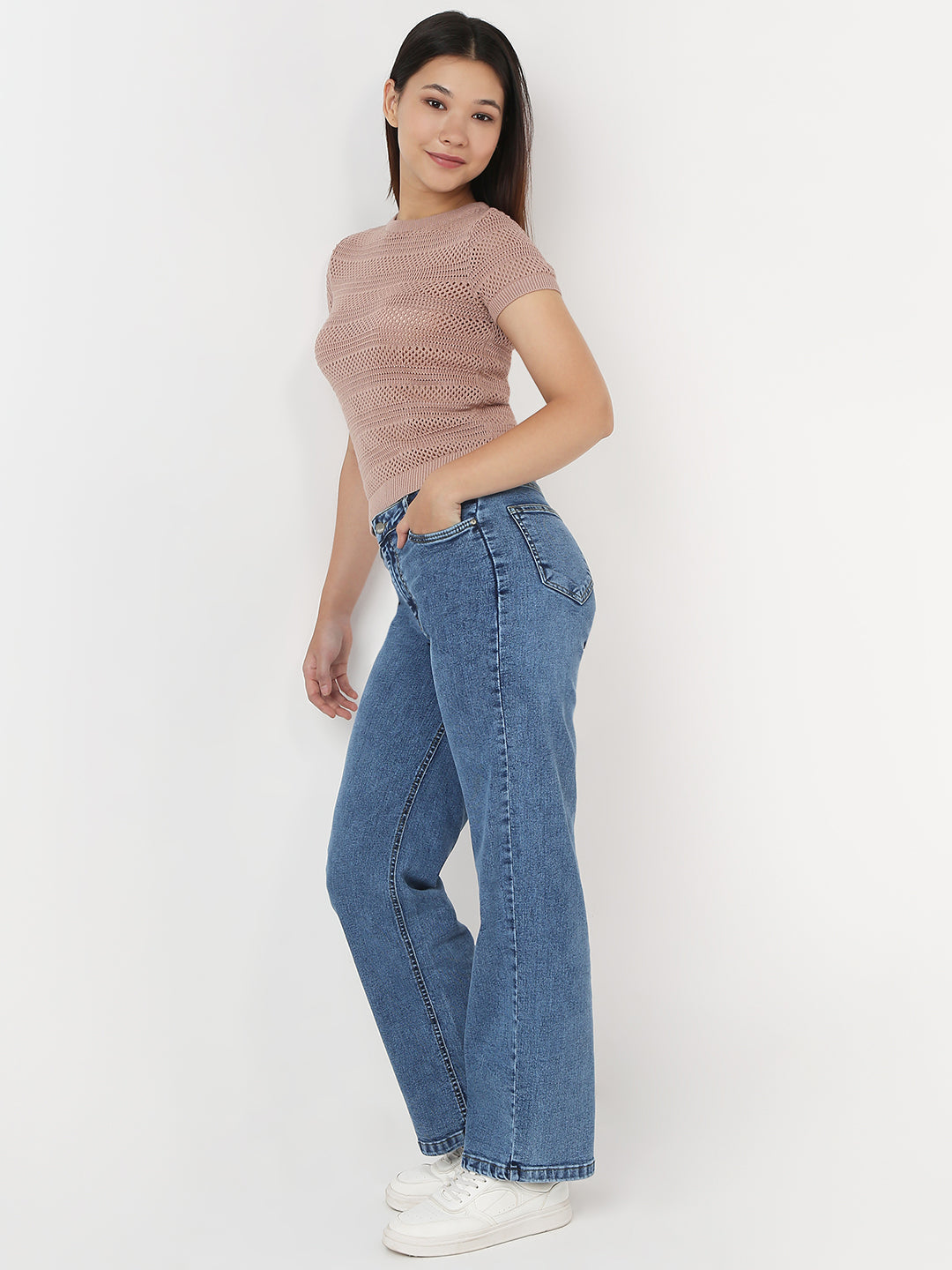 Women Beige Slim Flat Knit Top
