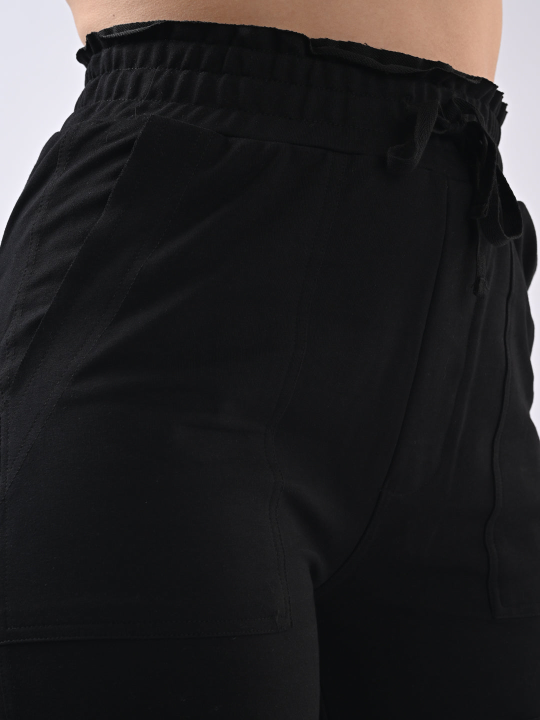 Women Black Tie-Up Cargo