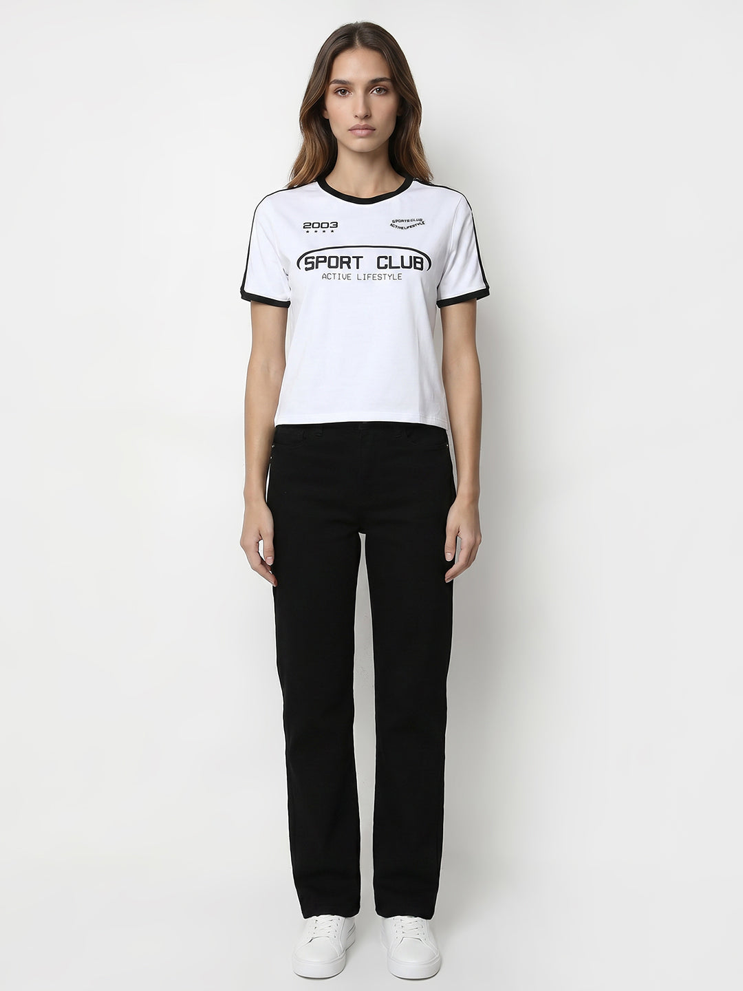 Women White Graphic Crop Tees