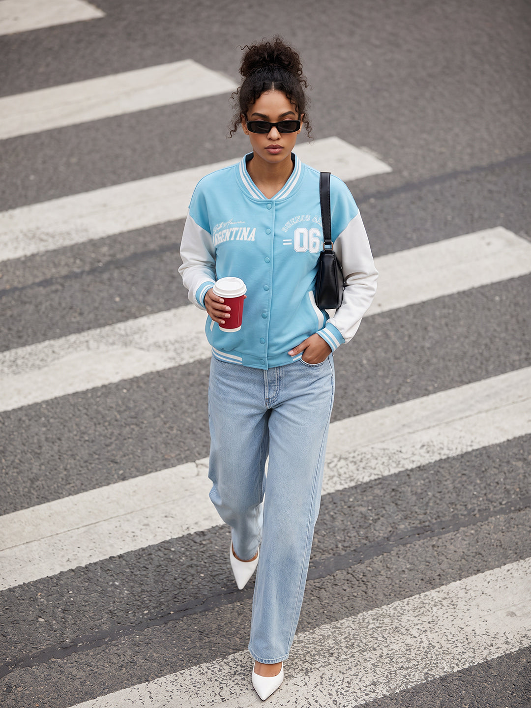Sky/Off White Varsity Jacket