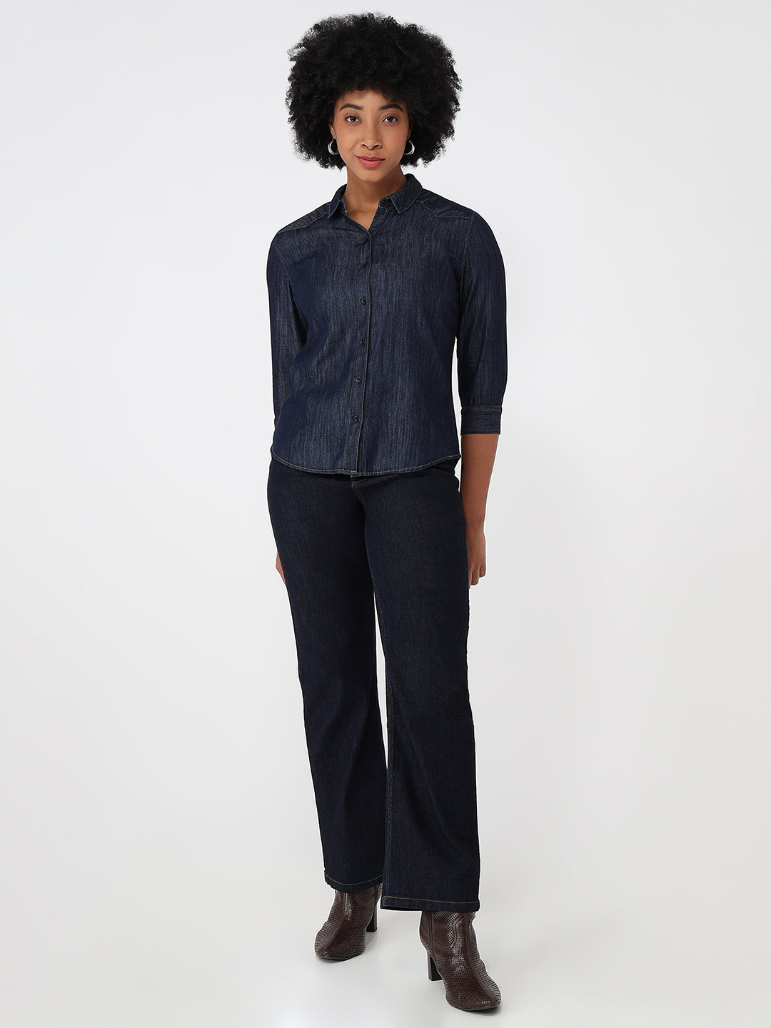 Women Dark Blue Slim Fit Shirt