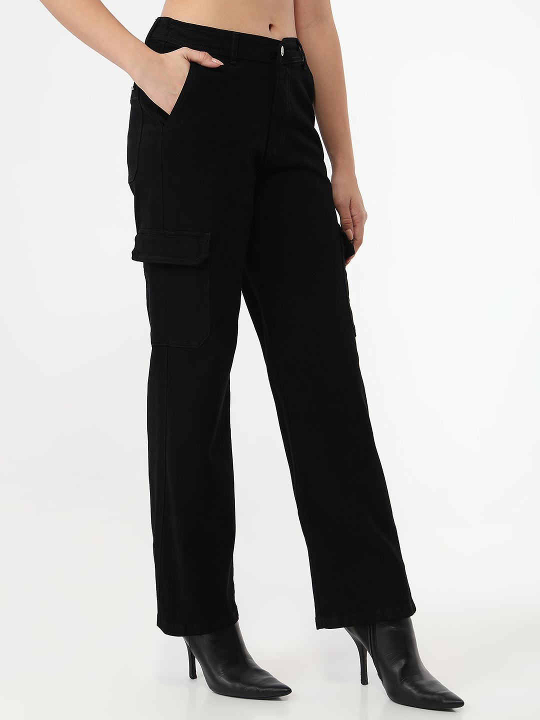 Women Black Mid-Rise Skinny Cargo