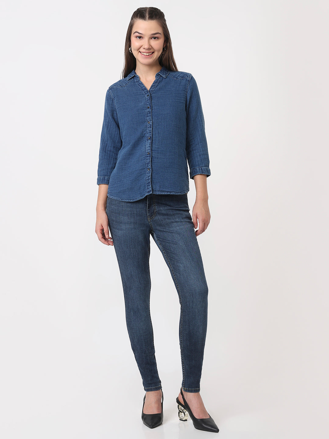 Women Blue Slim Fit Shirt