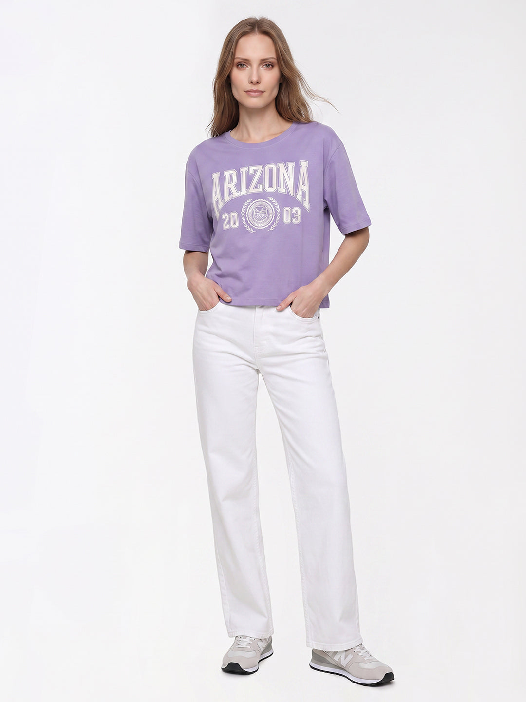Women Lilac Graphic Crop Tees