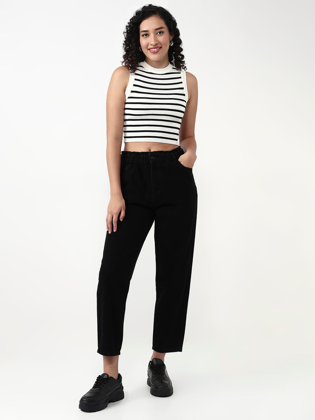 Women Black/White Slim Tank Top