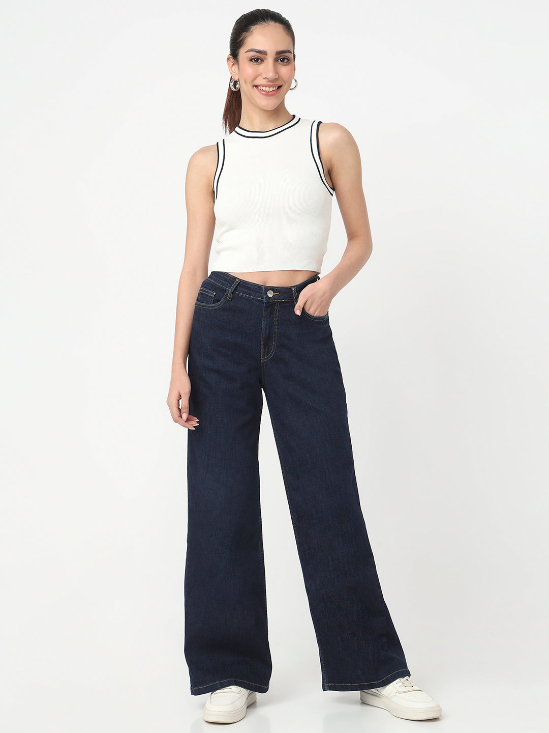 Women White Slim Flat Knit