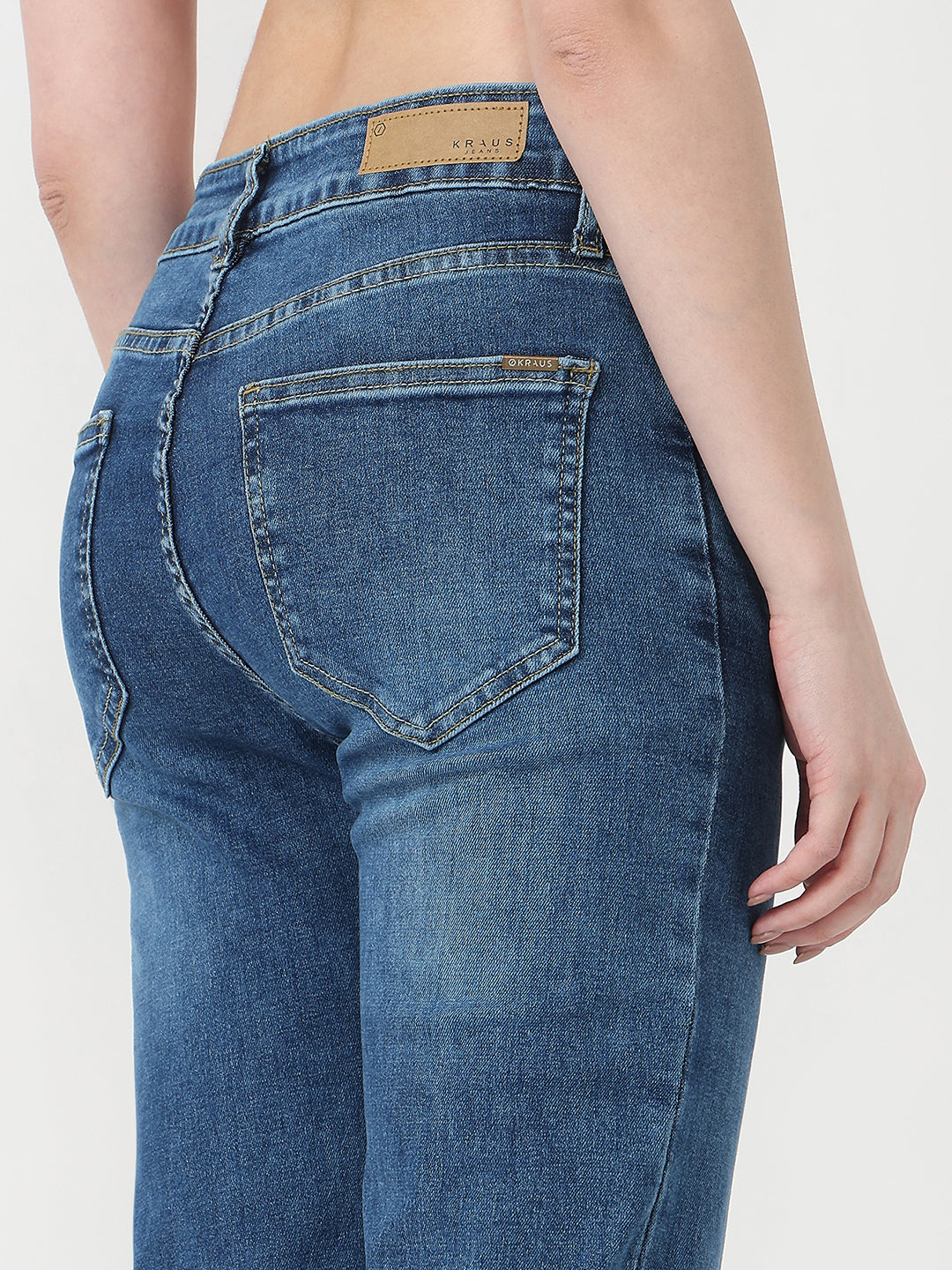 Women Blue High-Rise Slim Straight Jeans