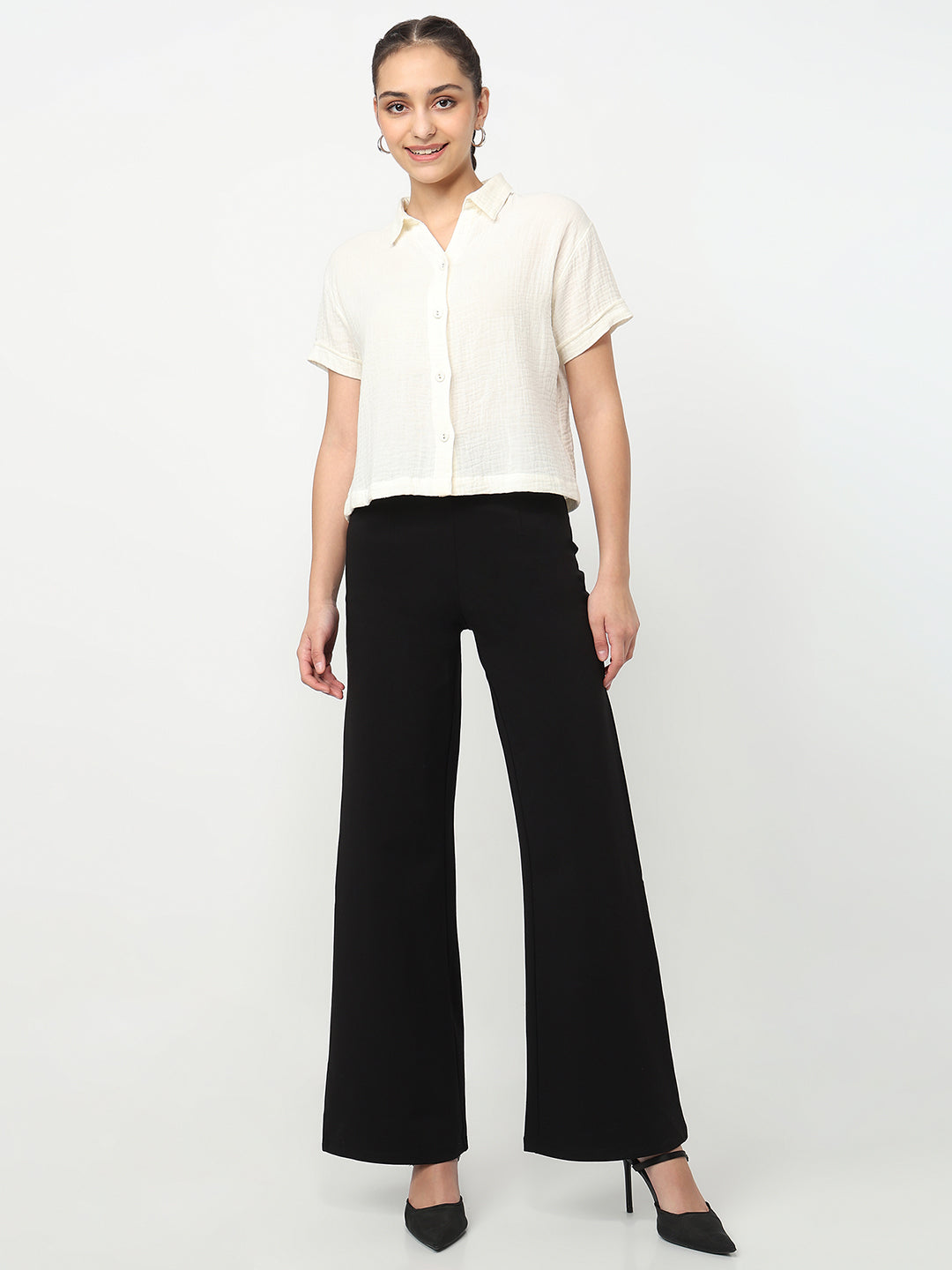 Women Ivory Crop Shirt