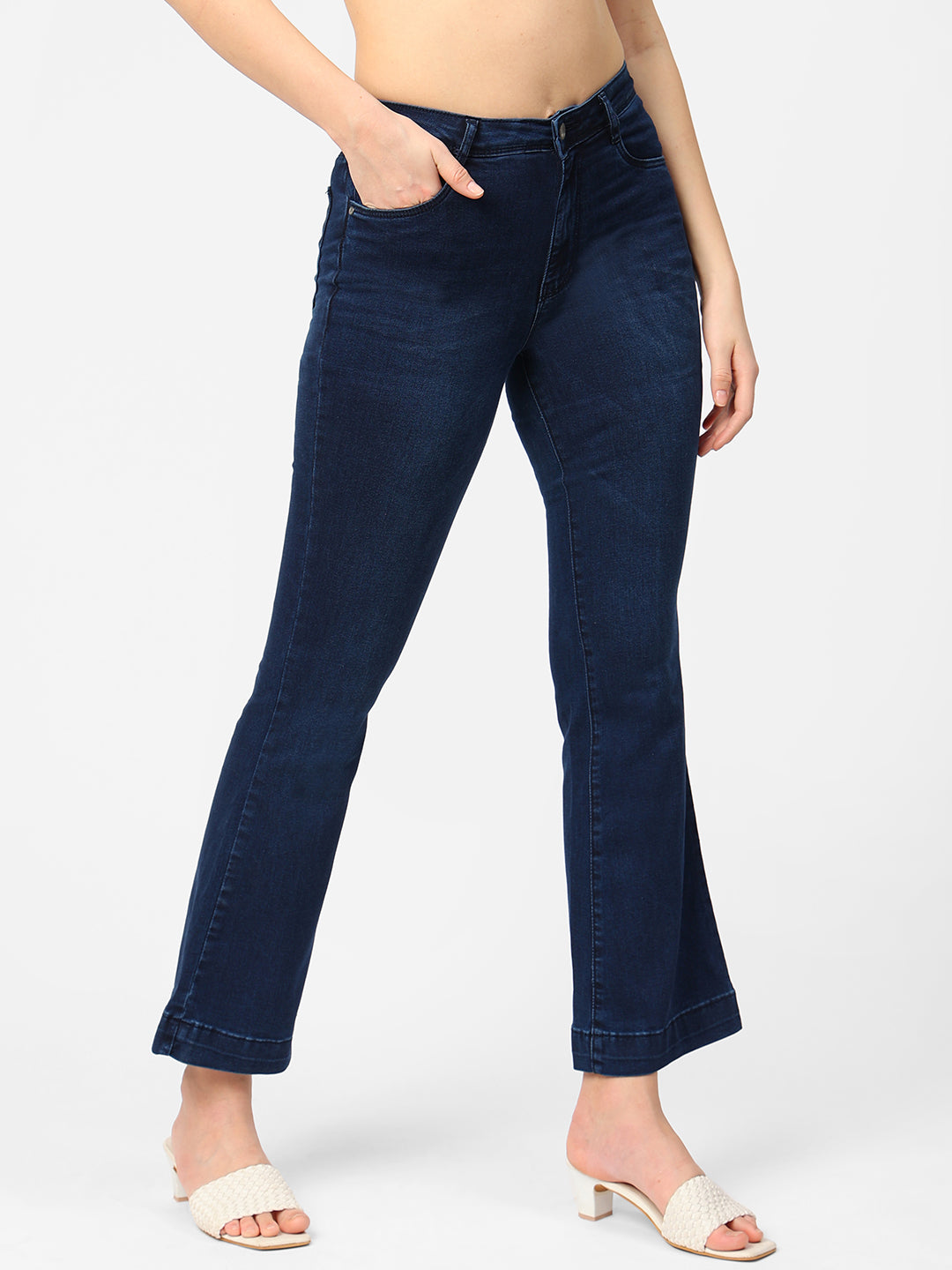 Women Navy High-Rise Flare Jeans
