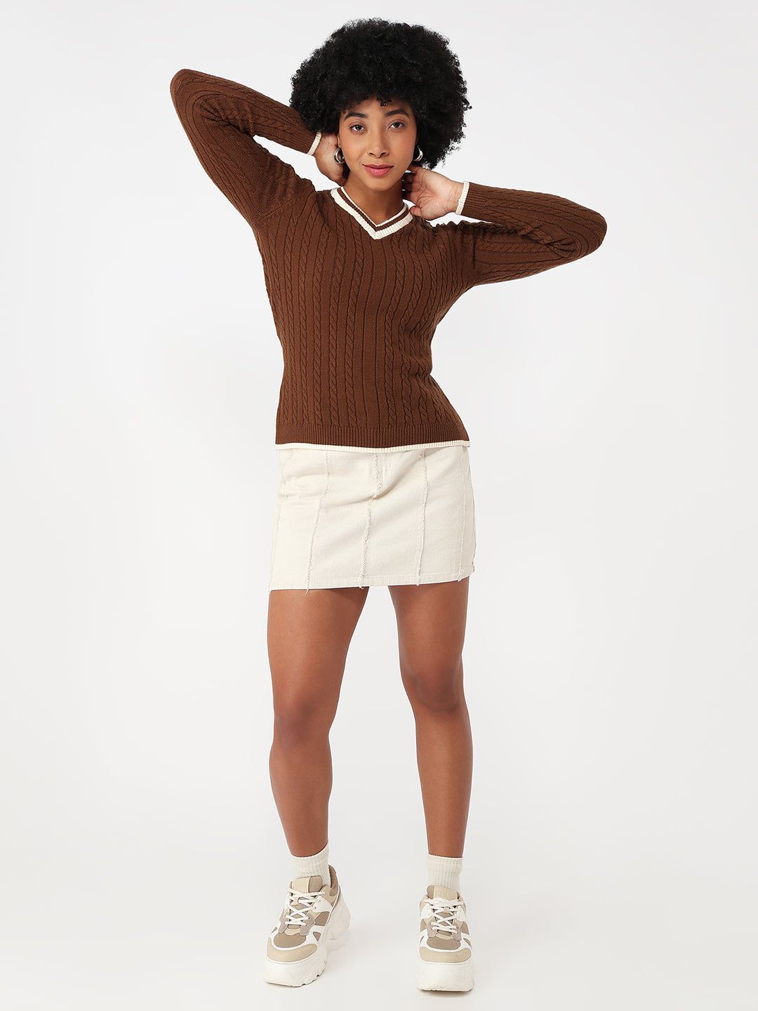 Women Sepia Slim Fit Sweater