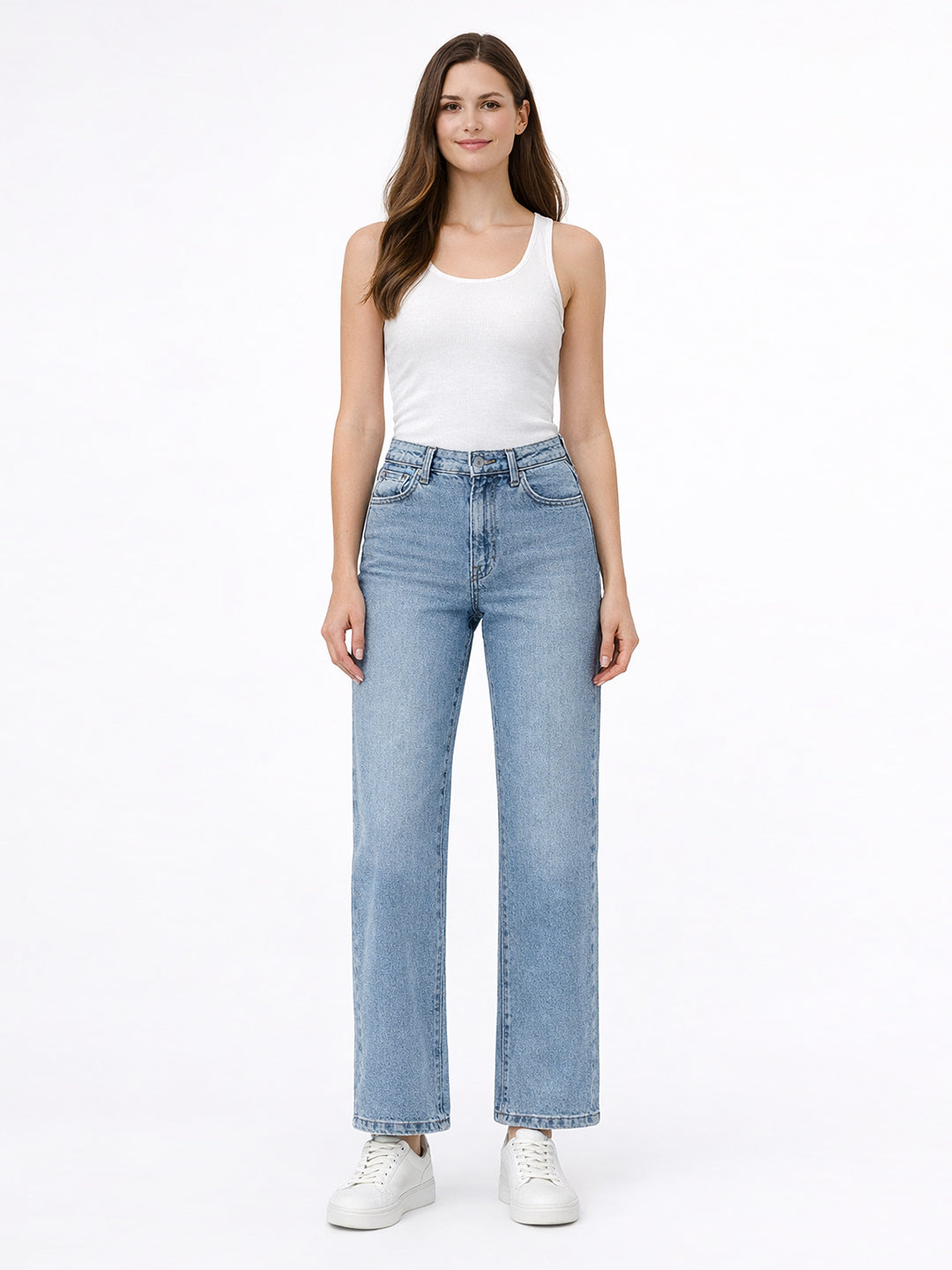 Women Light Blue High-Rise Straight Fit Jeans
